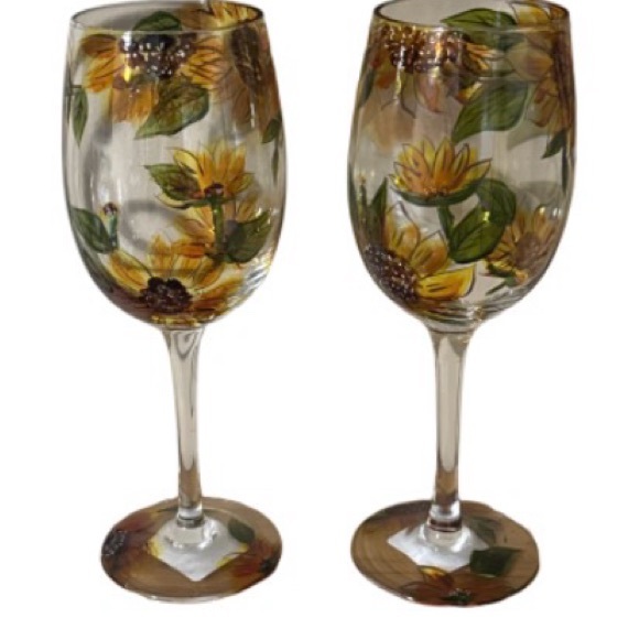 Pier 1 Sunflower Design wine Glass set of 4 - Picture 2 of 5